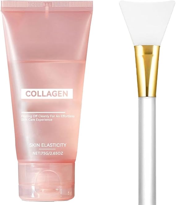 Collagen Night Wrapping Mask, Collagen Face Mask, Overnight Peel Off Facial Mask, Korean Skin Care, Boosts Elasticity & Hydration, Reduces Sagging & Dullness For Glowing Skin with Brush 75ml