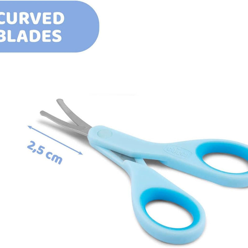 Chicco Nail Scissors for Babies and Children, Stainless Steel Baby Scissors with Curved Blades and Rounded Tips, Protective Case, Non-Slip Rubber Handle, Baby Accessories for Newborns from 0 Months