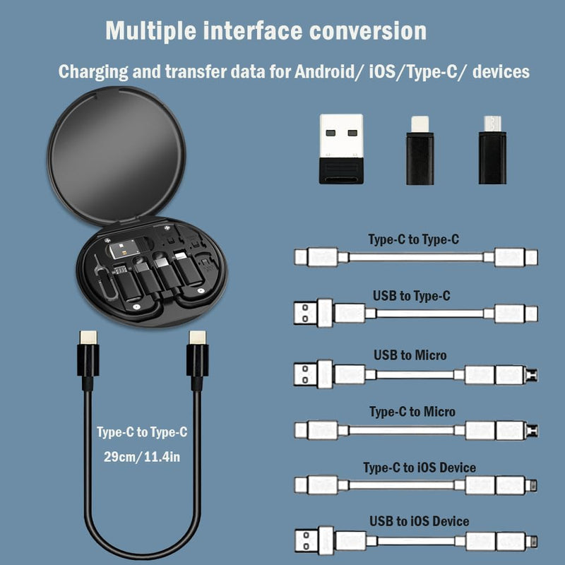 ZALUJMUS Multifunctional Data Cable Storage Box Adaptor for IOS Devices, USB-C and Micro-USB Devices Universal Data Transfer Cable (Black)
