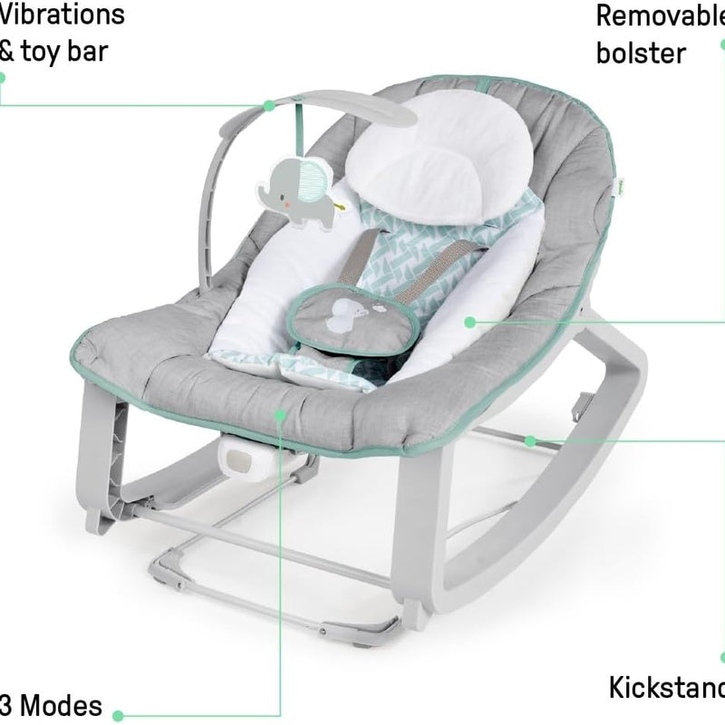 Ingenuity Keep Cozy 3-in-1 Grow with Me Vibrating Baby Bouncer, Seat & Infant to Toddler Rocker, Vibrations & Toy Bar, 0-30 Months Up to 40 lbs (Weaver)