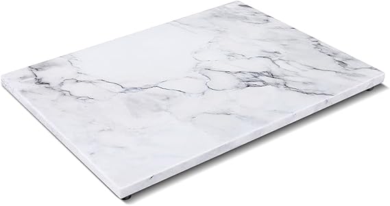 Flexzion Rectangular Marble Cheese Board - 11.5 x 15 Inch Gray Marble Serving Board for Baking, Charcuterie, Pastry, Trivet - Non-Stick Heat Resistant Marble Cutting Boards for Kitchen