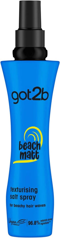Schwarzkopf got2b Beach Matt Texture Sea Salt Hair Spray, Medium Hold, Creates Waves and Textures with a Matt Finish, packaging may vary, 200 ml ( Pack of 1)
