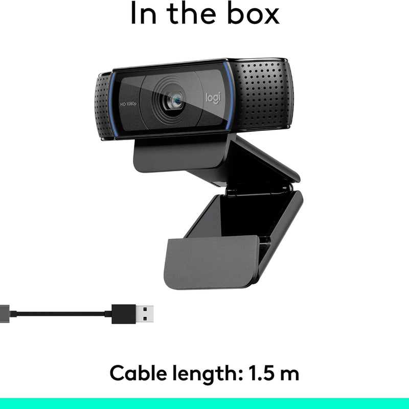 Logitech C920 HD Pro Webcam, Streaming, Full HD 1080p/30fps Video Calling, Clear Stereo Audio, HD Light Correction, Works with Skype, Zoom, FaceTime, Hangouts, PC/Mac/Laptop/Macbook/Tablet - Black