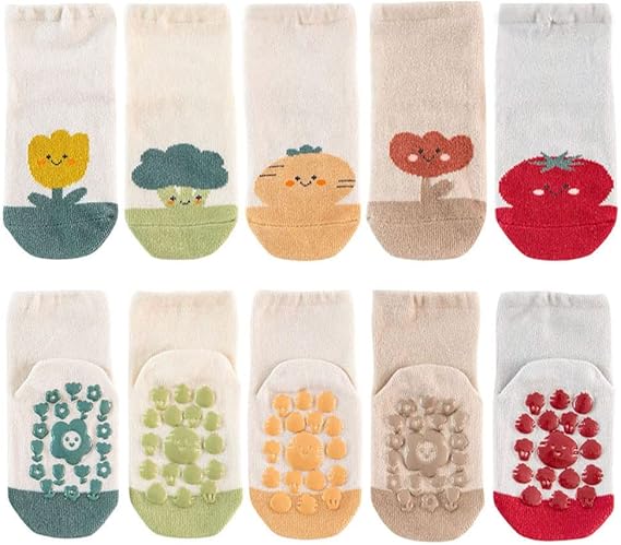 FedMois 5 Pairs Baby Kids Anti-slip Socks Cotton non skid Ankle Socks