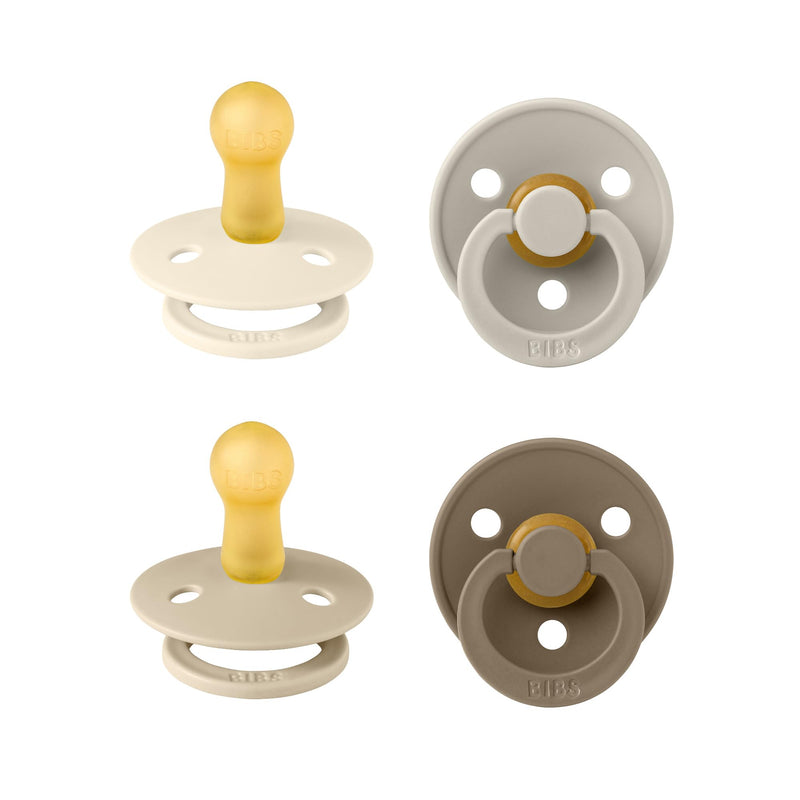 BIBS Dummies Colour 4-Pack, BPA Free Dummy Pacifier, Round Nipple Soothers, Natural Rubber Latex, Made in Denmark, Size 1 (0-6 Months), Cloud
