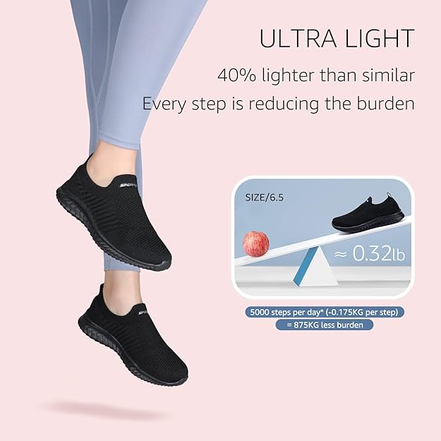 HKR Womens Slip on Trainers Comforble Walking Shoes with Memory Foam