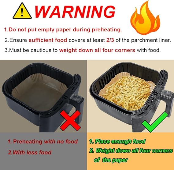 BYKITCHEN Air Fryer Parchment Paper Liner, 50PCS Square Air Fryer Liners Disposable, Greaseproof Paper, Compatible with COSORI, Ninja, Tefal, Russell Hobbs Fryers (Unbleached)
