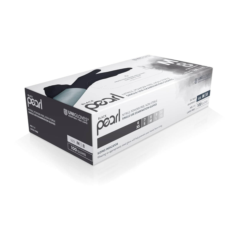 Unigloves Black Pearl Nitrile Examination Gloves - Multipurpose, Powder Free and Latex Free Disposable Gloves - Box of 100 Gloves, Black, Large (GP0034)