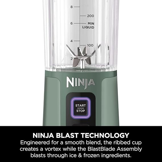 Ninja Blast Portable Blender, 530ml, Leakproof Lid & Sip Spout, Powerful Cordless Mini Blender, Rechargeable, Portable Smoothies, Protein Shakes, Blends Ice & Frozen Fruit, Forest Green, BC151UKEM