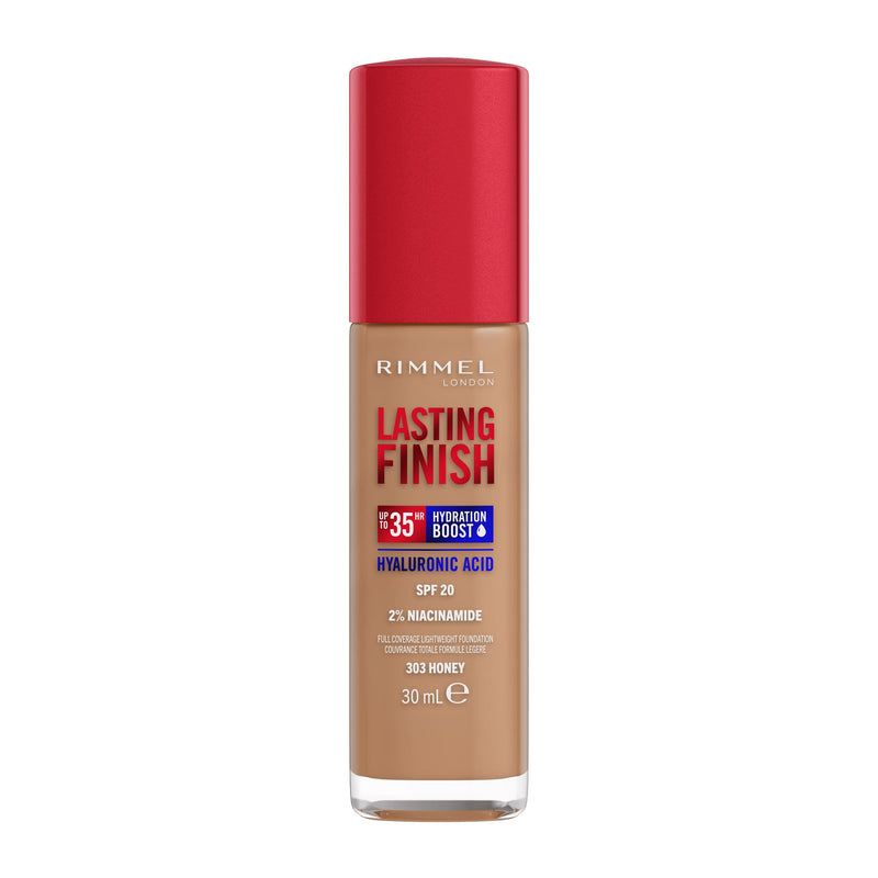 Rimmel Lasting Finish 35Hr Foundation 200 Soft Beige, Full Coverage, Hydrating, SPF20, Hyaluronic Acid, Vitamin E, 2% Niacinamide, All Day Wear, Vegan, Cruelty Free