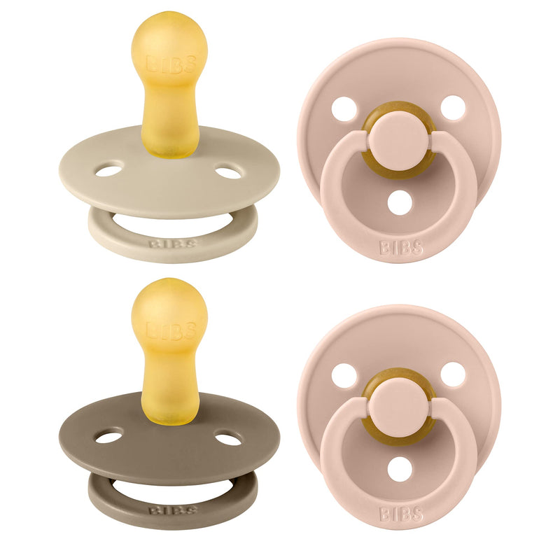 BIBS Dummies Colour 4-Pack, BPA Free Dummy Pacifier, Round Nipple Soothers, Natural Rubber Latex, Made in Denmark, Size 1 (0-6 Months), Cloud