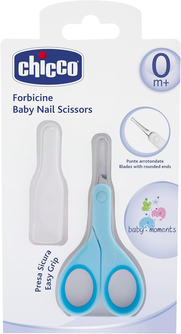 Chicco Nail Scissors for Babies and Children, Stainless Steel Baby Scissors with Curved Blades and Rounded Tips, Protective Case, Non-Slip Rubber Handle, Baby Accessories for Newborns from 0 Months