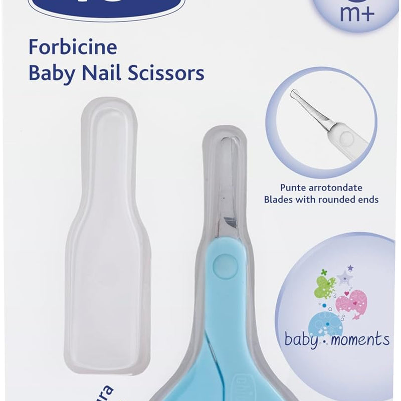 Chicco Nail Scissors for Babies and Children, Stainless Steel Baby Scissors with Curved Blades and Rounded Tips, Protective Case, Non-Slip Rubber Handle, Baby Accessories for Newborns from 0 Months