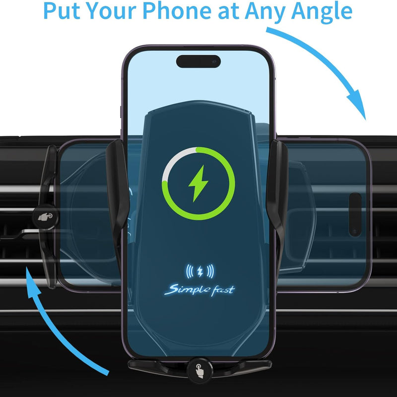 UEASE Wireless Car Charger, 15W Fast Charging Auto Clamping Car Charger Phone Mount Air Vent Cell Phone Holder for iPhone 16/15/14/13/13 Pro/12 pro/12/11/X, Galaxy S24/S23/S22/S21 etc