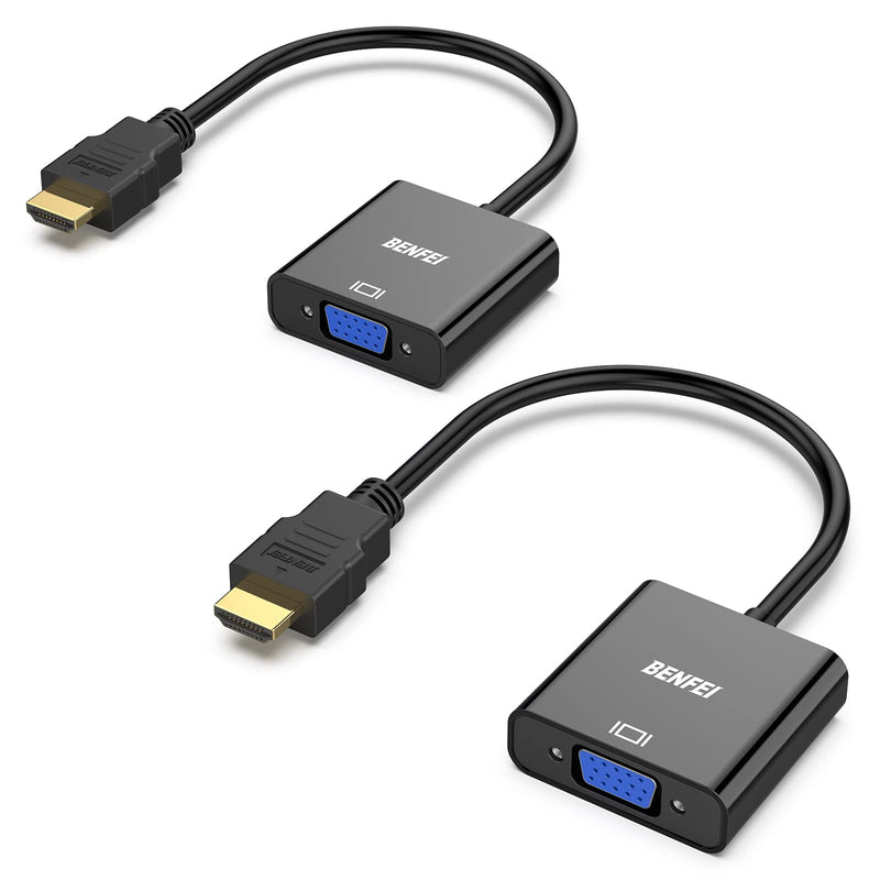BENFEI - HDMI to VGA Cable, Gold Plated, Set of 5, Male to Female for Computer, Laptop, PC, Monitor, Projector, HDTV, Chromebook, Raspberry Pi, Roku, Xbox and More, Black