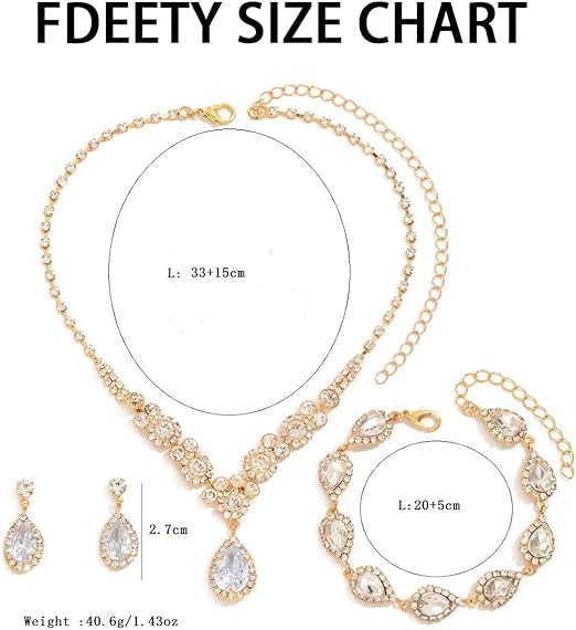 FDEETY Jewelry Sets for Women Rhinestone Necklace Bracelet Dangle Earrings for Bride Bridesmaid Crystal Cubic Zirconia Bridal Wedding Jewelry