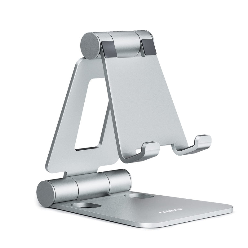 NULAXY Aluminum Phone Stand, Fully Foldable Angle Height Adjustable Mobile Holder Cradle Dock for Desk, Compatible with iPhone 16 15 14 13 12 11 Pro Max XR Xs X, HUAWEI, Galaxy, Nintendo Switch, Black