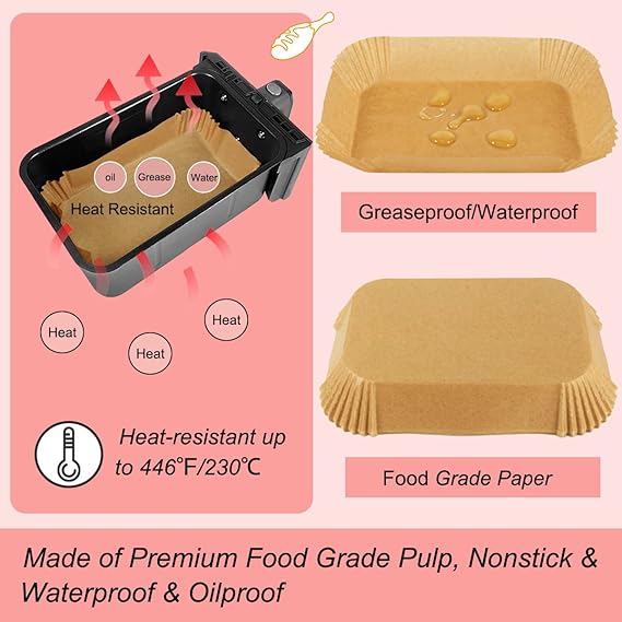 BYKITCHEN 100pcs Air Fryer Liners for Ninja Dual, Air Fryer AF300UK AF400UK Accessories, Disposable Airfryer Parchment Paper Liners, Compatible with Ninja, Breville, Tower & Other Dual Zone Fryers
