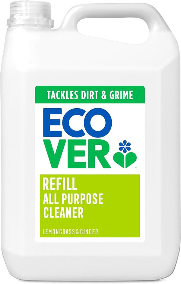 Ecover All Purpose Cleaner Refill, Tackles Dirt & Grime, For Hard Surfaces, Lemongrass & Ginger Scent, Pack of 1, 1 x 5L