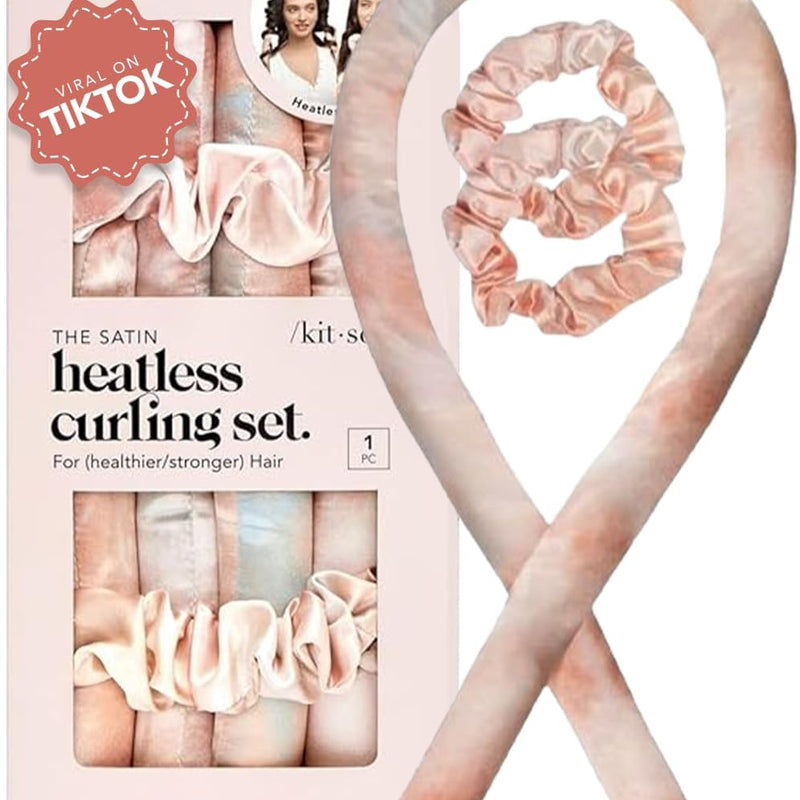 Kitsch Heatless Curling Set - Satin Heatless Hair Curler, Rollers for Heatless Curls, Hair Curler No Heat, Heatless Curler, Overnight Curls with Overnight Blowout Rods - Sunset Tie Dye