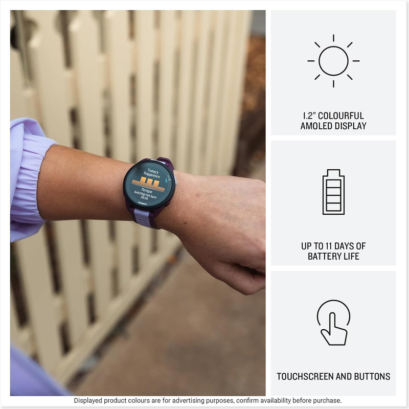 Garmin Forerunner 165 GPS 43mm Running Smartwatch, Lightweight, AMOLED Touchscreen, Advanced Training, Insights and Features, Safety & Tracking Features, up to 11 days Battery Life, Black