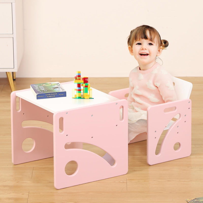 FUNLIO Montessori Weaning Table and Chair Set for Toddlers Age 1-3, Height Adjustable Toddler Table and Chair Set, Cube Kids Table Chair for Reading/Eating/Playing, Easy to Assemble, CE,CPC Certified