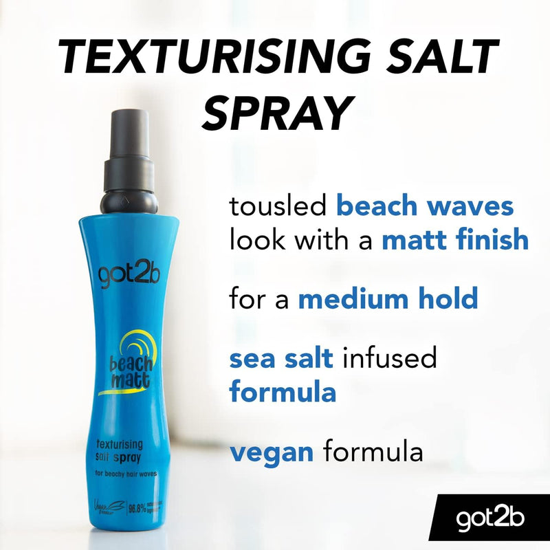 Schwarzkopf got2b Beach Matt Texture Sea Salt Hair Spray, Medium Hold, Creates Waves and Textures with a Matt Finish, packaging may vary, 200 ml ( Pack of 1)