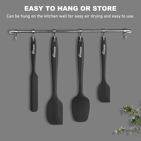 NileHome Silicone Spatula Set, High Heat-Resistant Premium BPA-Free One Piece Seamless Design, Non-Stick Rubber with 18/8 Stainless Steel Core, Cooking/Baking Utensil Set of 4, Black