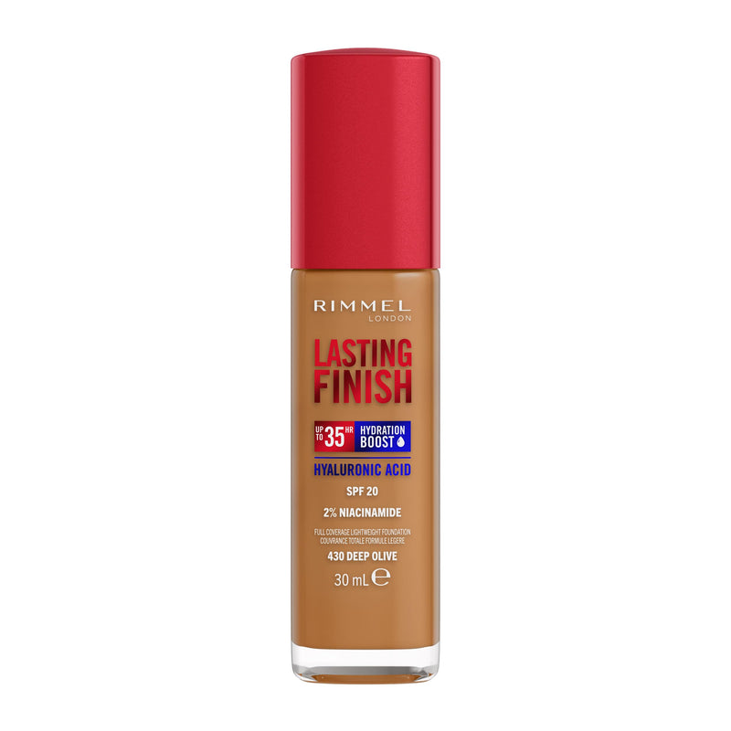 Rimmel Lasting Finish 35Hr Foundation 200 Soft Beige, Full Coverage, Hydrating, SPF20, Hyaluronic Acid, Vitamin E, 2% Niacinamide, All Day Wear, Vegan, Cruelty Free