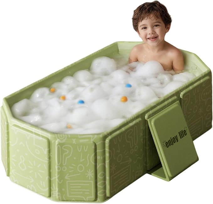 Collapsible Baby Bathtub, Foldable Bathtub for Kids, Foldable Baby, PVC Collapsible with Outfall and Support Feet, 29.5x17.7x9.8 Inch Portable Tub for Kids 0-8 Years Old