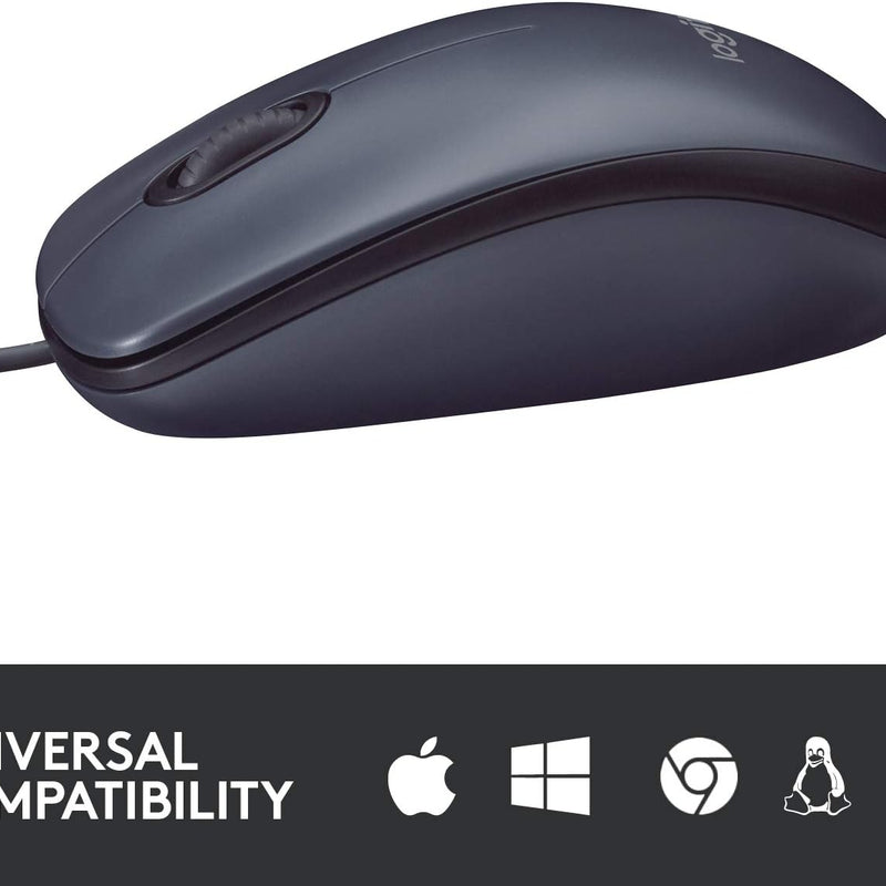 Logitech B100 Wired USB Mouse, 3-Buttons, Optical Tracking, Ambidextrous PC / Mac / Laptop - Black