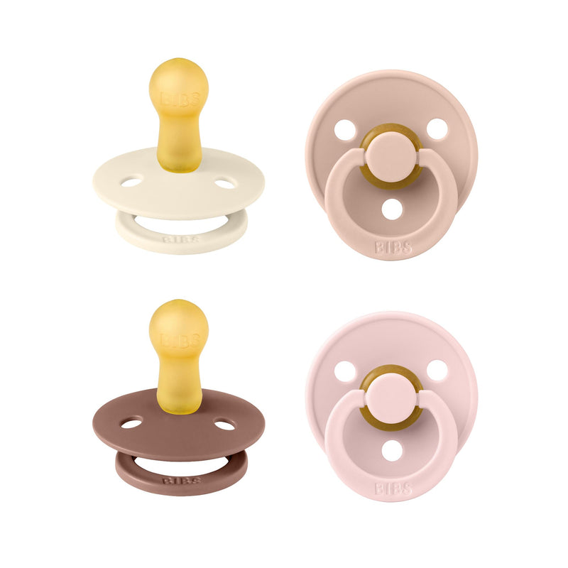 BIBS Dummies Colour 4-Pack, BPA Free Dummy Pacifier, Round Nipple Soothers, Natural Rubber Latex, Made in Denmark, Size 1 (0-6 Months), Cloud