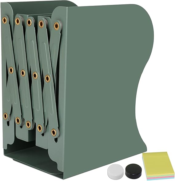 Book Ends,DARUITE Metal Bookends,Adjustable Non-Skid Heavy Duty Book Stopper, Bookends Holder for Shelves,Decorative Book Dividers for Library Home Classroom School Office(Green)
