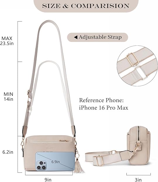 Roulens Small Crossbody Bag with 3 Zip Compartments,Vegan Leather Phone Bag for Women,Shoulder Bag with Adjustable and Removable Wide Strap