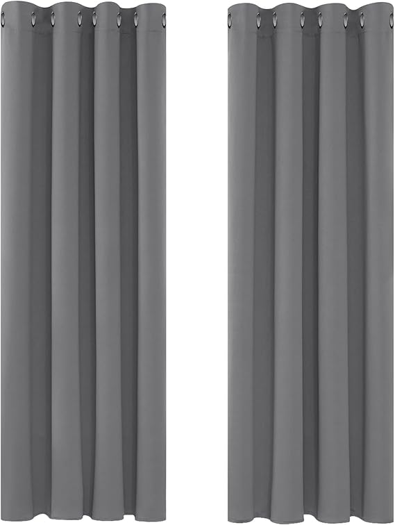 Deconovo Blackout Curtains for Living Room Thermal Insulated Eyelet Curtains 46 x 72 Inch Light Grey 2 Panels