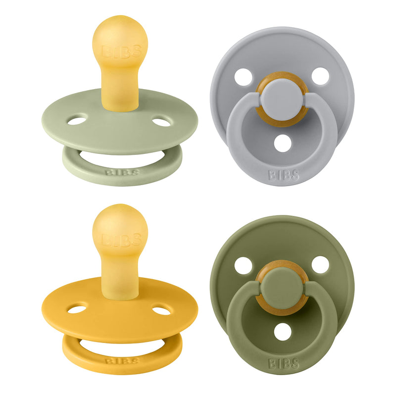 BIBS Dummies Colour 4-Pack, BPA Free Dummy Pacifier, Round Nipple Soothers, Natural Rubber Latex, Made in Denmark, Size 1 (0-6 Months), Cloud