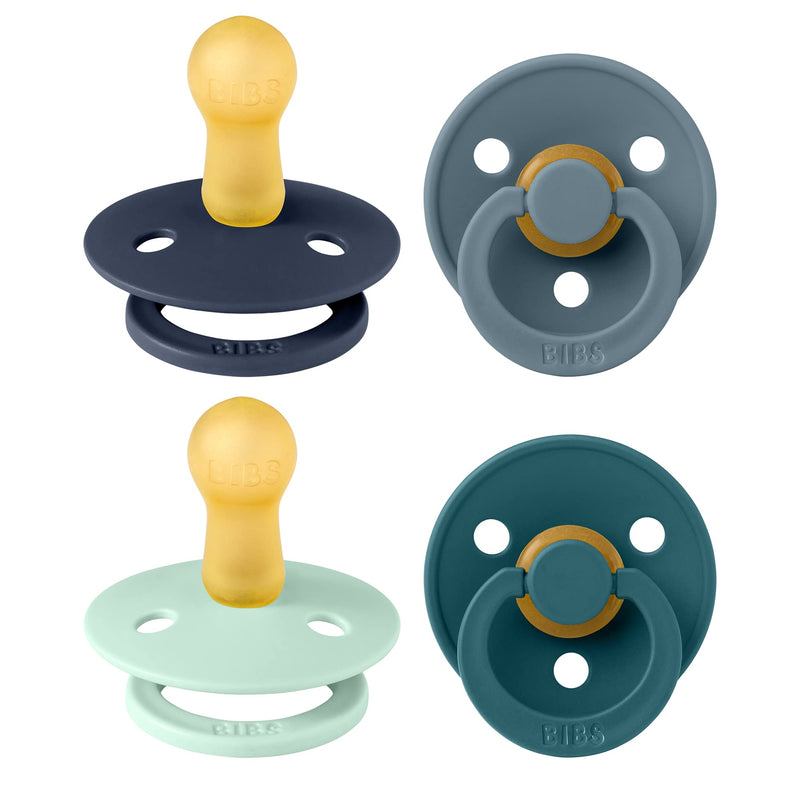 BIBS Dummies Colour 4-Pack, BPA Free Dummy Pacifier, Round Nipple Soothers, Natural Rubber Latex, Made in Denmark, Size 1 (0-6 Months), Cloud