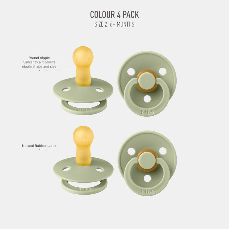 BIBS Dummies Colour 4-Pack, BPA Free Dummy Pacifier, Round Nipple Soothers, Natural Rubber Latex, Made in Denmark, Size 1 (0-6 Months), Cloud