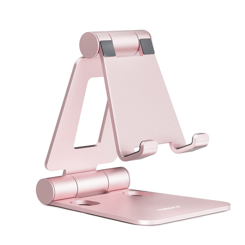 NULAXY Aluminum Phone Stand, Fully Foldable Angle Height Adjustable Mobile Holder Cradle Dock for Desk, Compatible with iPhone 16 15 14 13 12 11 Pro Max XR Xs X, HUAWEI, Galaxy, Nintendo Switch, Black