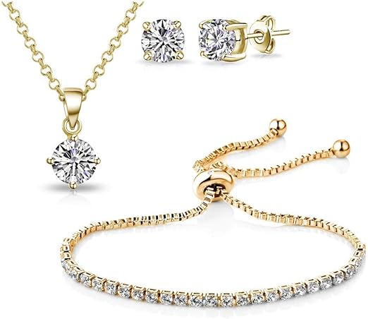 Philip Jones Gold Plated Solitaire Friendship Set Created with Zircondia® Crystals