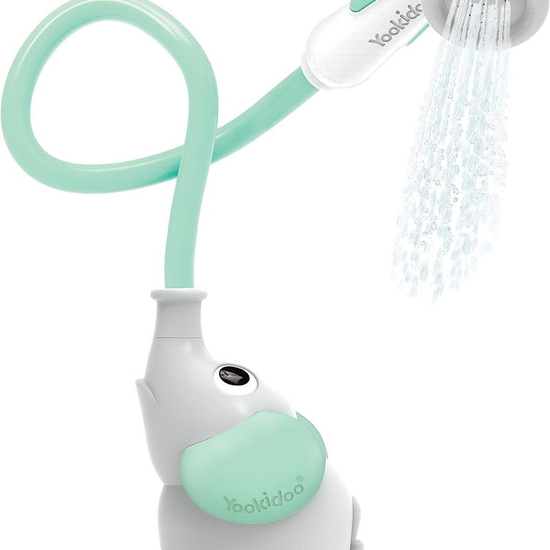 Yookidoo Baby Bath Shower Head - Elephant Water Pump with Trunk Spout Rinser - Control Water Flow from 2 Trunk Knobs in Tub or Sink for Infants and Newborn Babies (Turquiose)