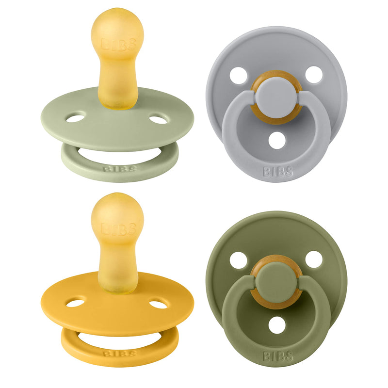 BIBS Dummies Colour 4-Pack, BPA Free Dummy Pacifier, Round Nipple Soothers, Natural Rubber Latex, Made in Denmark, Size 1 (0-6 Months), Cloud