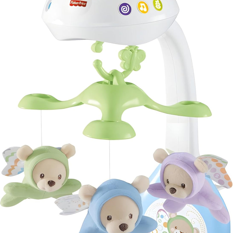 Fisher-Price Butterfly Dreams 3-in-1 Projection Mobile - Soothing Baby Sleep Aid with 3 Audio Modes and Plush Bears, Musical Cot Mobile, Tabletop Projector and Stroller Toy, Newborn Baby Toys, CDN41