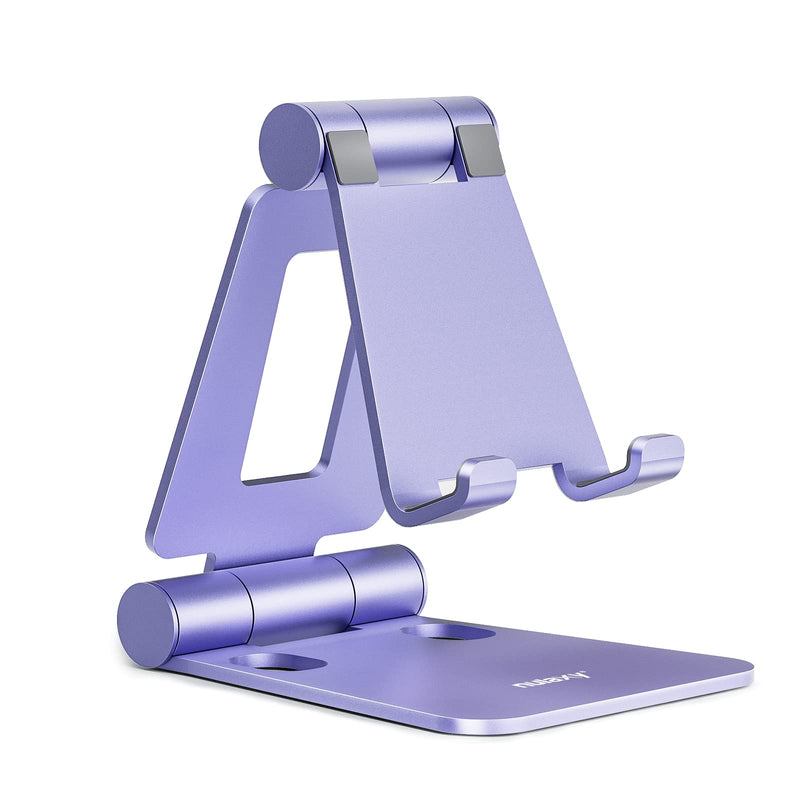 NULAXY Aluminum Phone Stand, Fully Foldable Angle Height Adjustable Mobile Holder Cradle Dock for Desk, Compatible with iPhone 16 15 14 13 12 11 Pro Max XR Xs X, HUAWEI, Galaxy, Nintendo Switch, Black