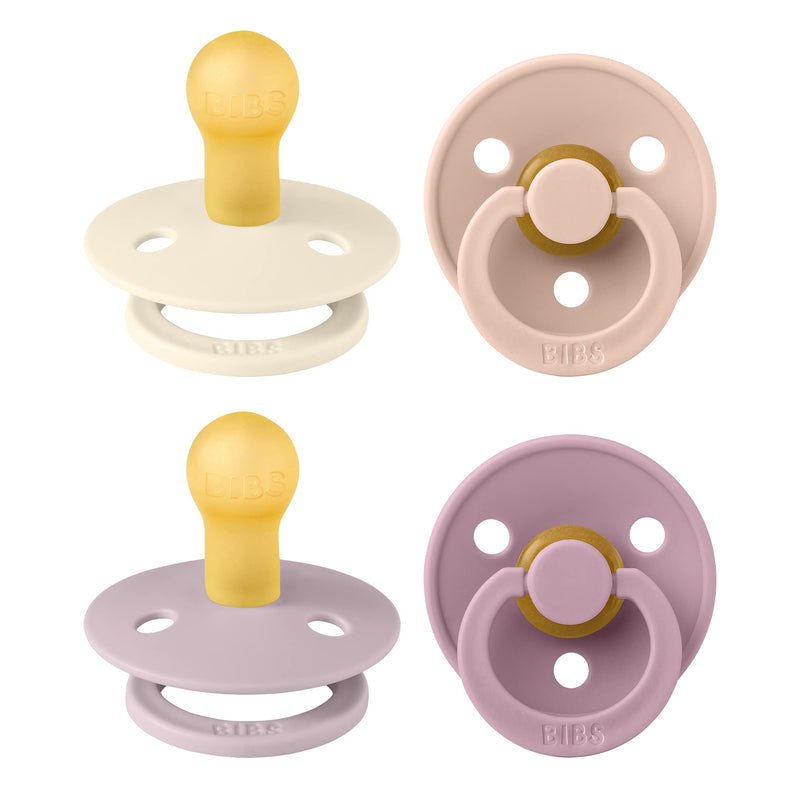 BIBS Dummies Colour 4-Pack, BPA Free Dummy Pacifier, Round Nipple Soothers, Natural Rubber Latex, Made in Denmark, Size 1 (0-6 Months), Cloud