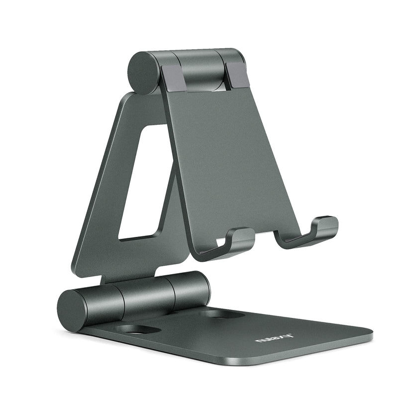 NULAXY Aluminum Phone Stand, Fully Foldable Angle Height Adjustable Mobile Holder Cradle Dock for Desk, Compatible with iPhone 16 15 14 13 12 11 Pro Max XR Xs X, HUAWEI, Galaxy, Nintendo Switch, Black