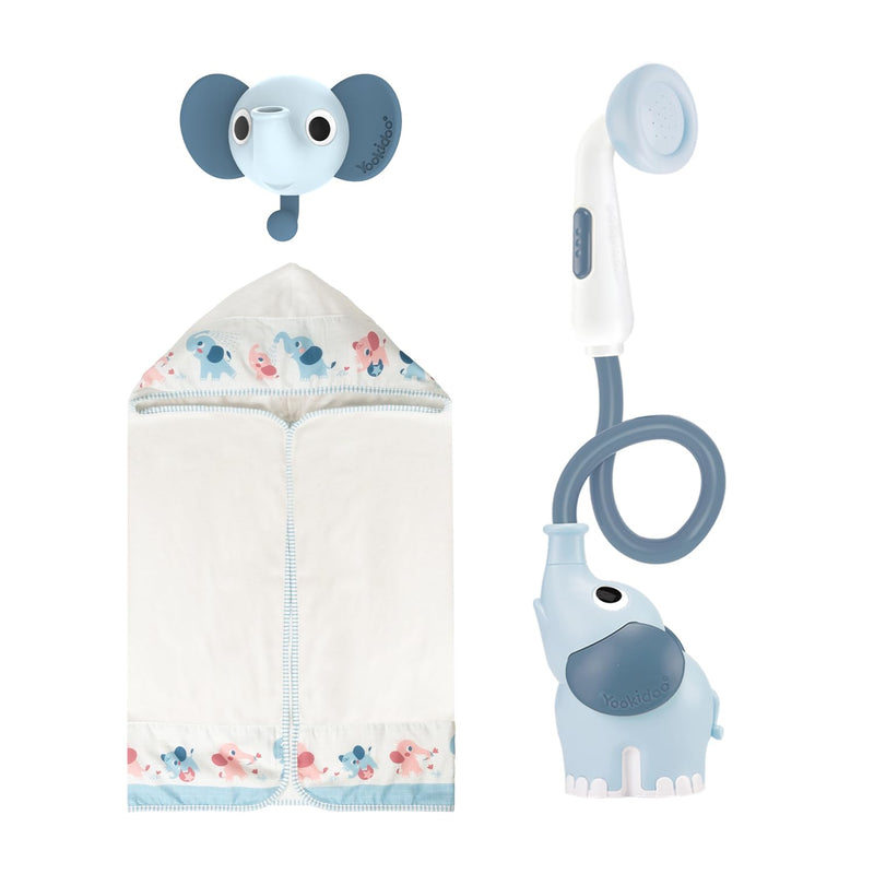 Yookidoo Baby Bath Shower Head - Elephant Water Pump with Trunk Spout Rinser - Control Water Flow from 2 Trunk Knobs in Tub or Sink for Infants and Newborn Babies (Turquiose)