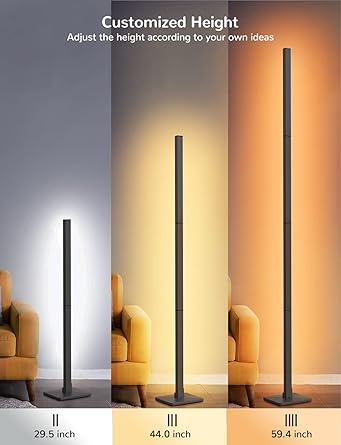 ibaye Led Floor Lamp,60 Inch Corner Lamp Compatible with Alexa and Google Assistant,4 Segment Detachable Corner Light with Square Base for Living Room and Bedroom Ambient Lighting [Energy Class F]