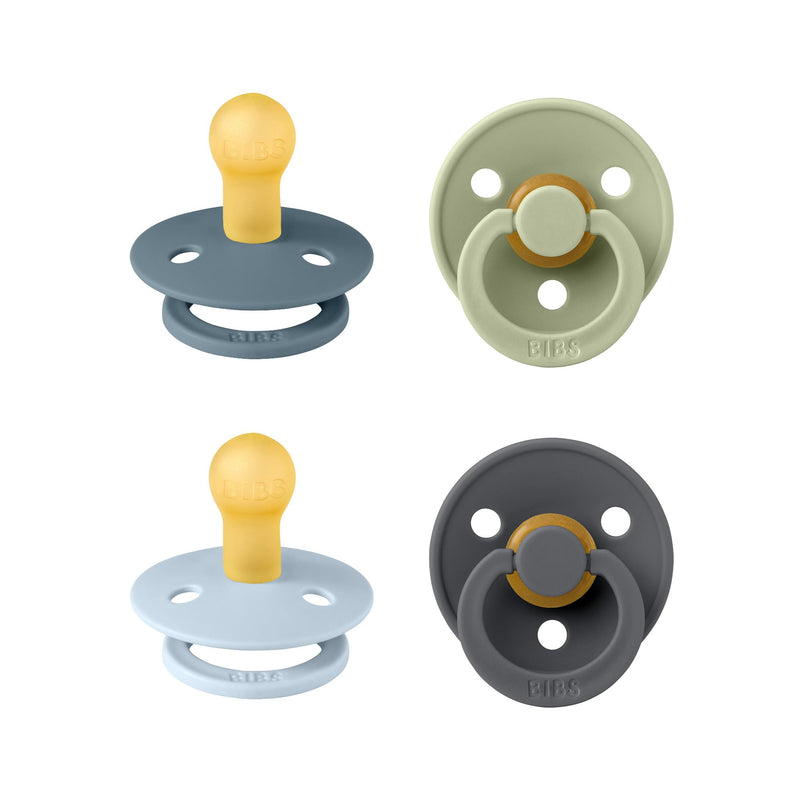 BIBS Dummies Colour 4-Pack, BPA Free Dummy Pacifier, Round Nipple Soothers, Natural Rubber Latex, Made in Denmark, Size 1 (0-6 Months), Cloud