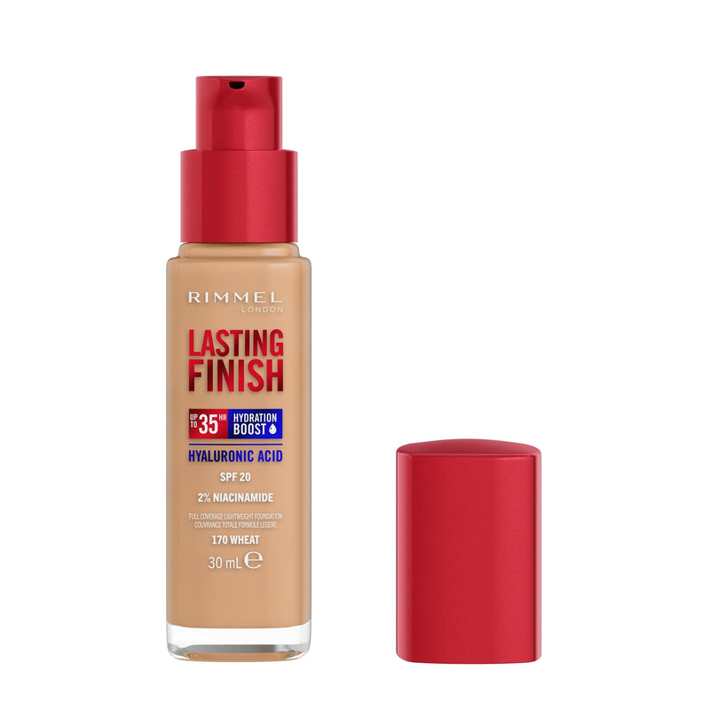 Rimmel Lasting Finish 35Hr Foundation 200 Soft Beige, Full Coverage, Hydrating, SPF20, Hyaluronic Acid, Vitamin E, 2% Niacinamide, All Day Wear, Vegan, Cruelty Free